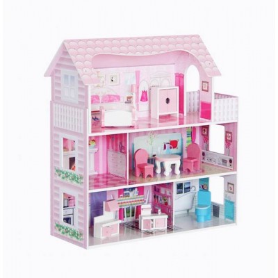 WEIFU 2019 custom new fashion girls birthday gift diy miniature big pink toy kids wooden doll house