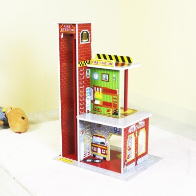 WEIFU wholesale new arrival diy miniature kids toy fire station mdf doll house