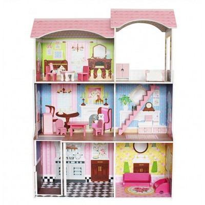 WEIFU new design pink miniature wooden  floor doll house doll house for 12 inch dolls